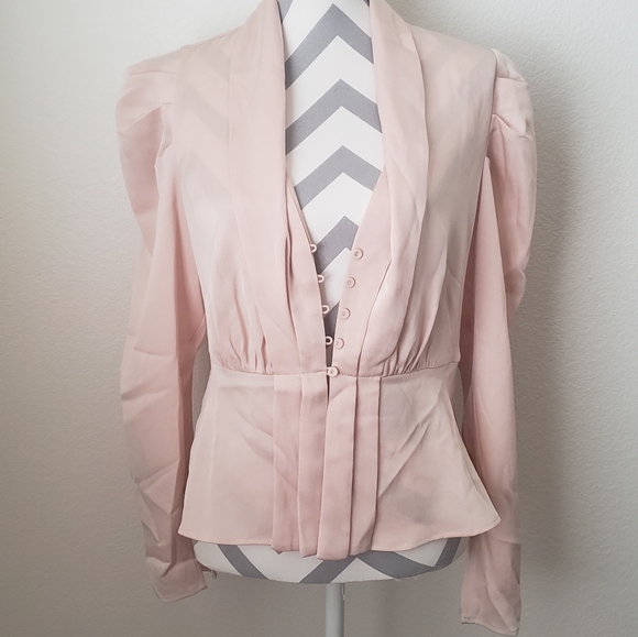 NWT BCBG Satin Pleated Button Top - Picture 7 of 8